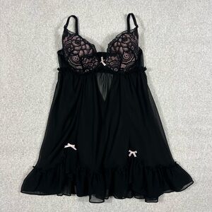 Betsey Johnson Black and Pink Lace Chemise